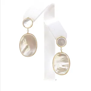 14K Gold Double Mother of Pearl Earrings