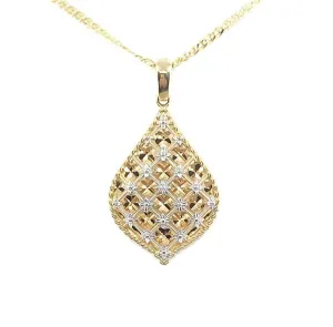 14K Gold Flame Pendant with Diamond Cut White Gold Accents