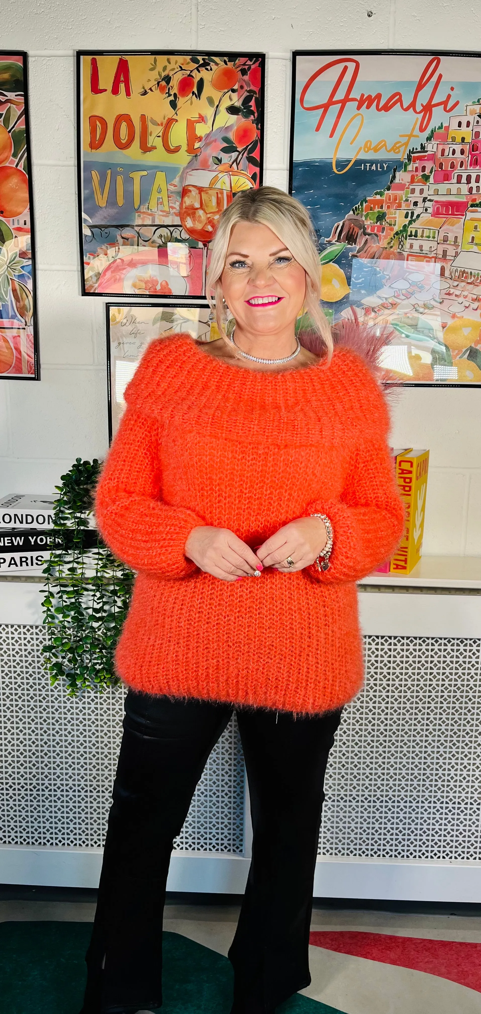 Anastasia Fluffy Bardot Jumper - Orange