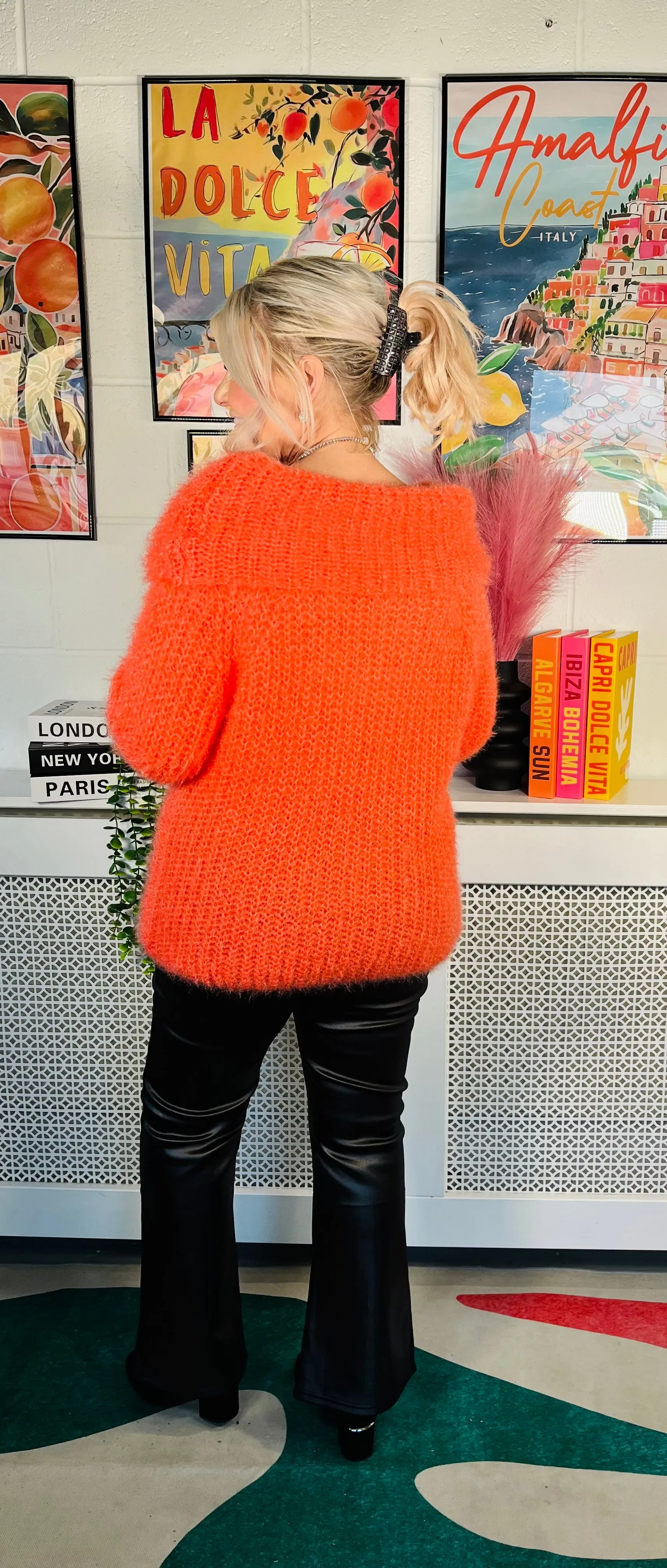 Anastasia Fluffy Bardot Jumper - Orange