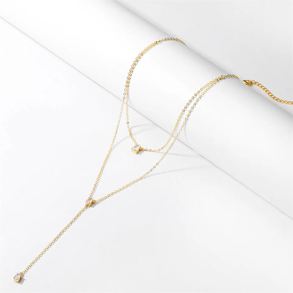 Double layer crystal necklace in gold