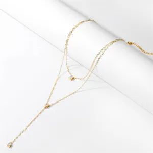 Double layer crystal necklace in gold