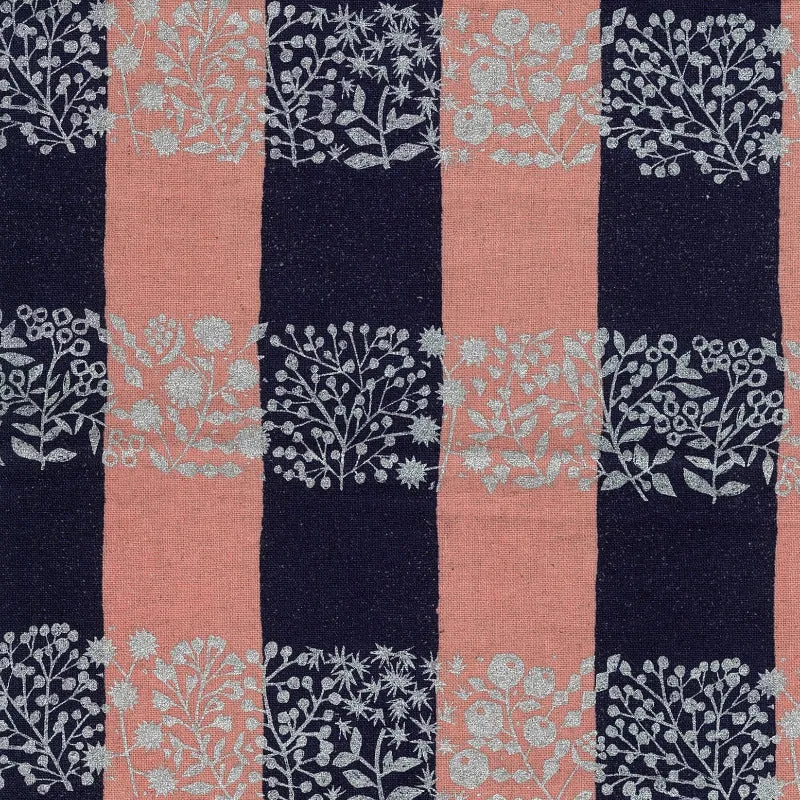 Echino - Lightweight Linen/Cotton Canvas - Lattice - Pink and Navy with Metallic