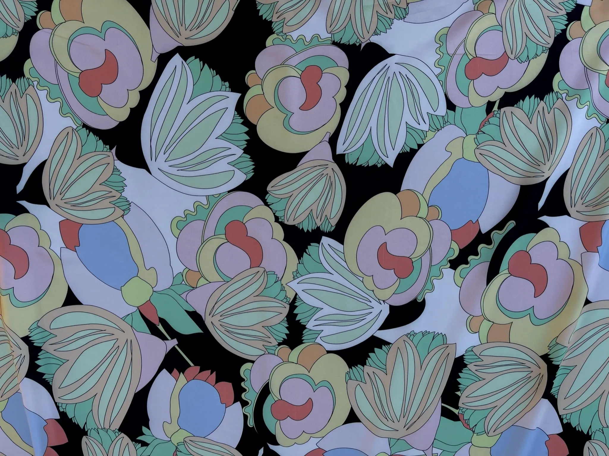 Italian Lightweight  satin fabric by the yard - pink teal yellow pastel floral print