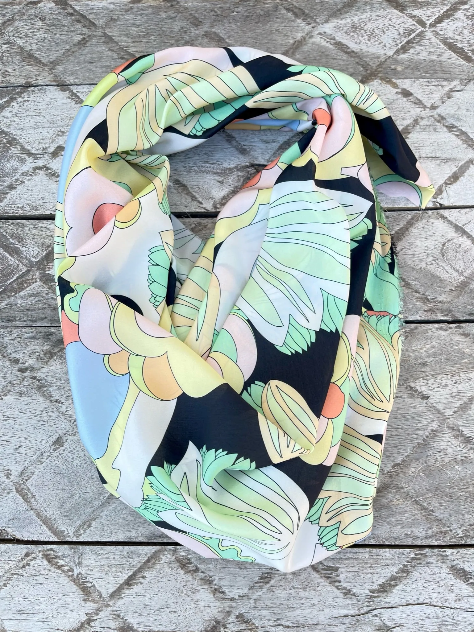 Italian Lightweight  satin fabric by the yard - pink teal yellow pastel floral print