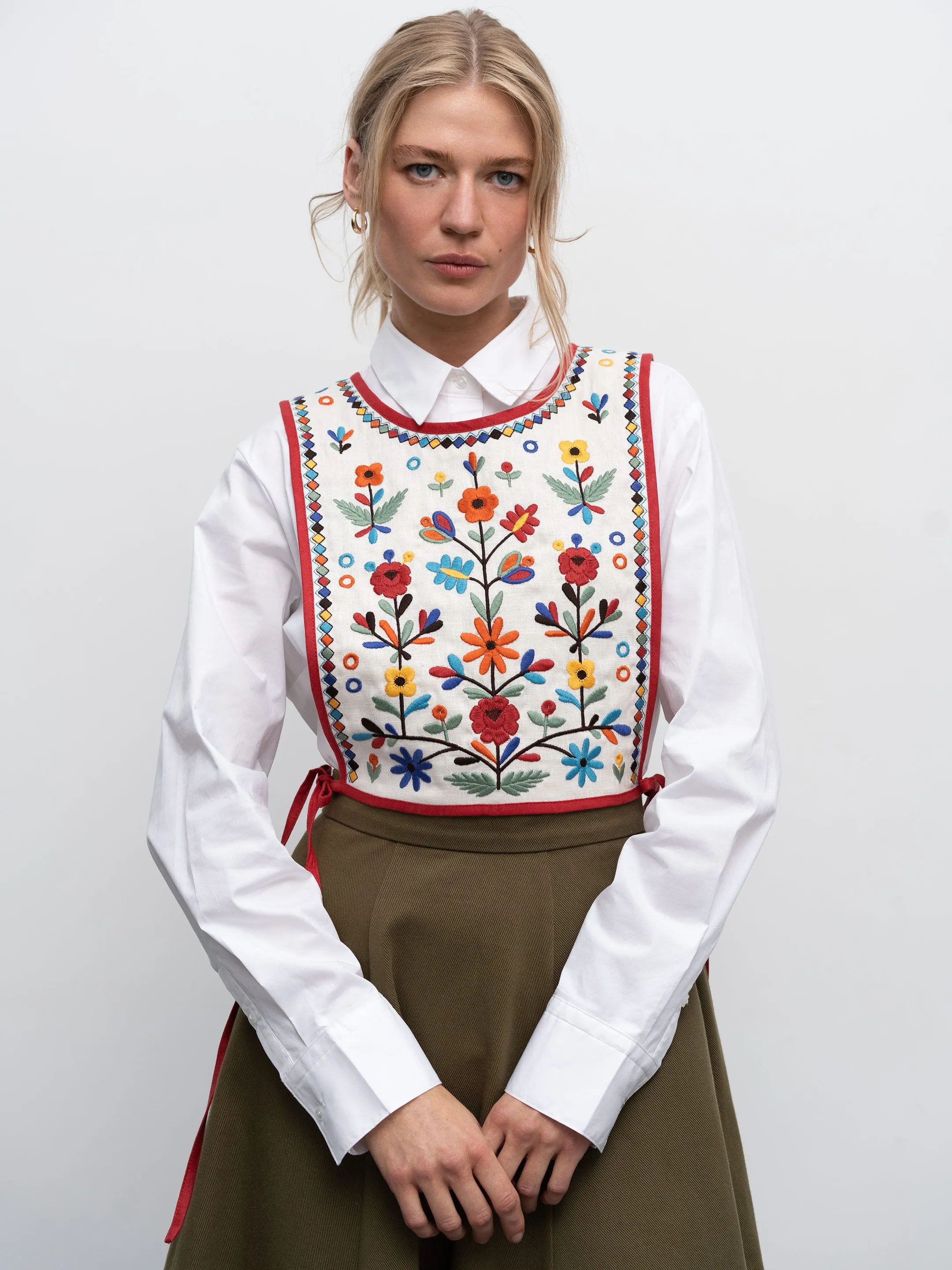 Linen embroidered vest with ties Yaryna