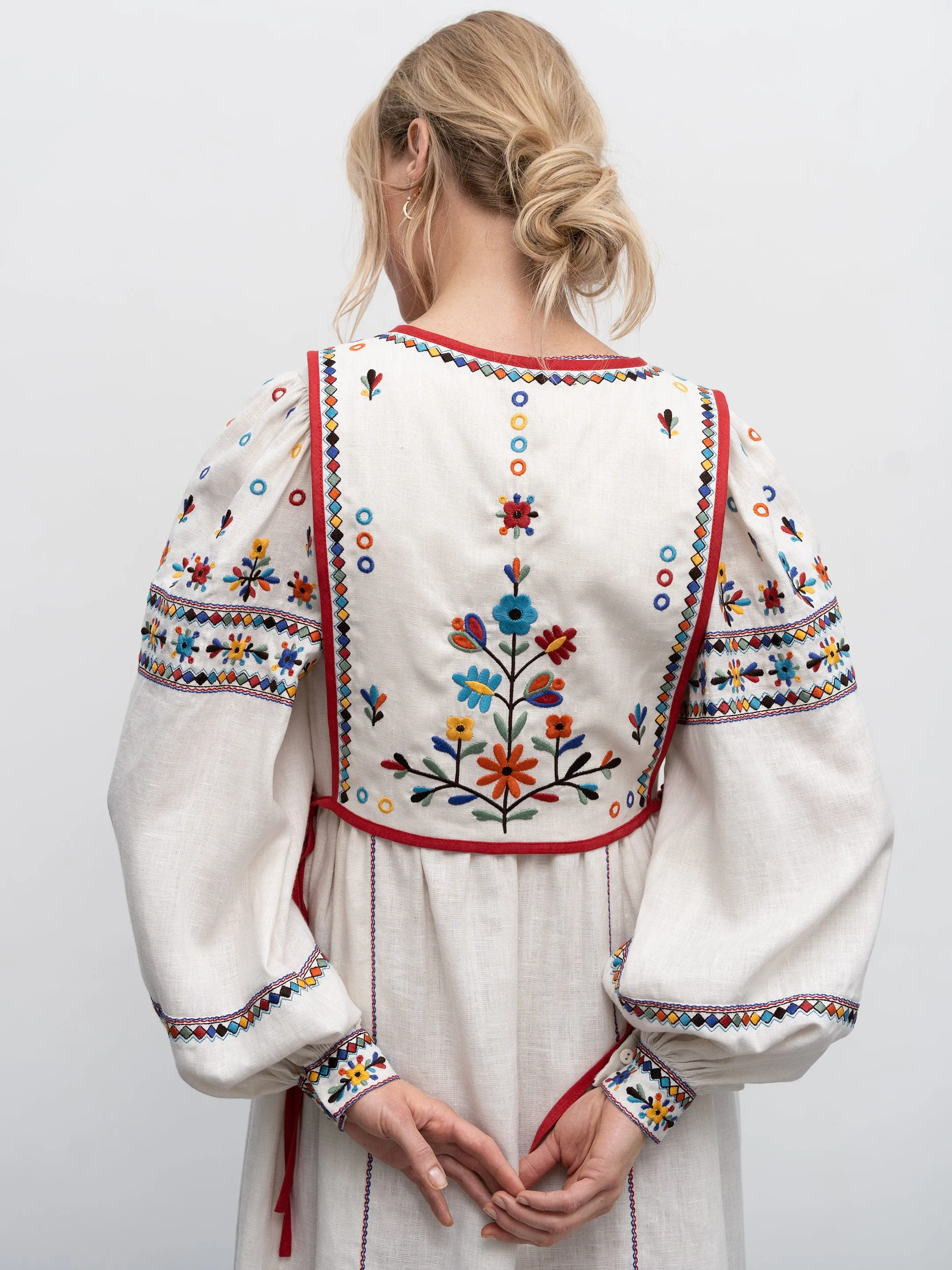 Linen embroidered vest with ties Yaryna
