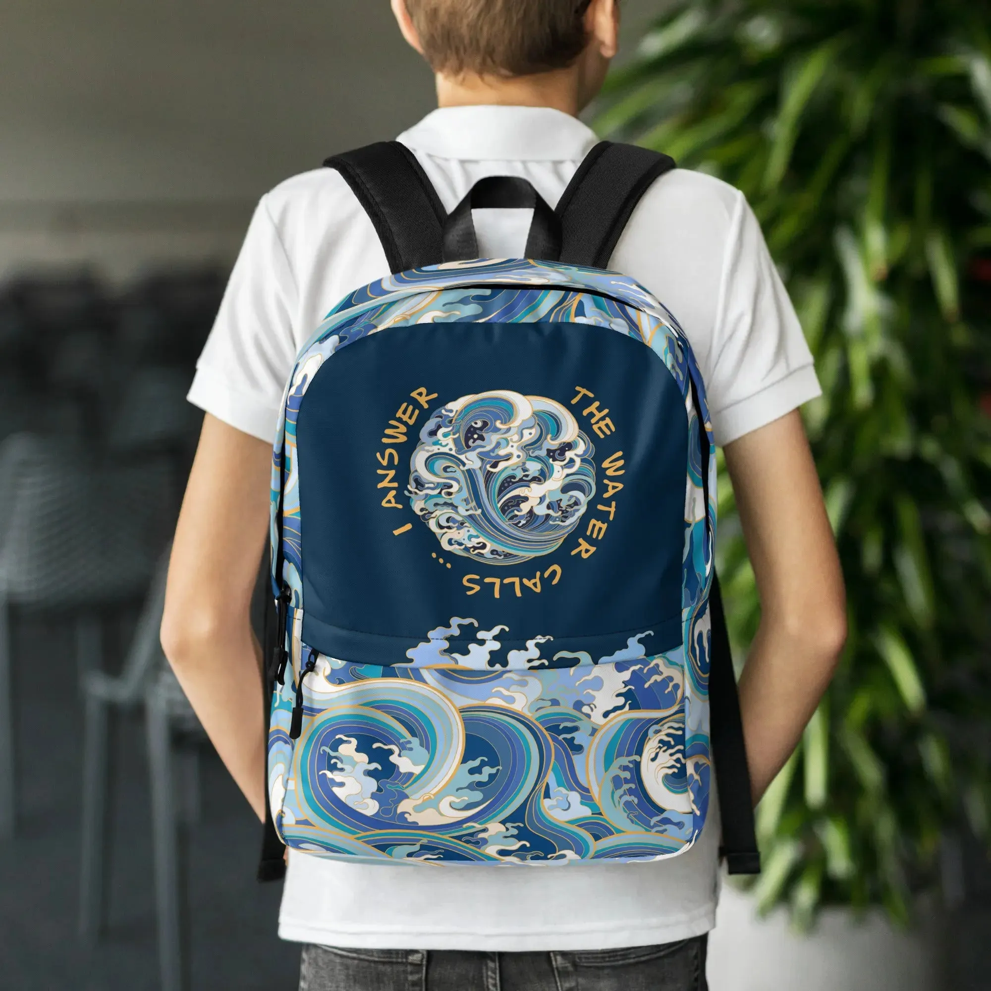 Minimalist Fashion Backpack, "Ocean One" Crashing Waves design.