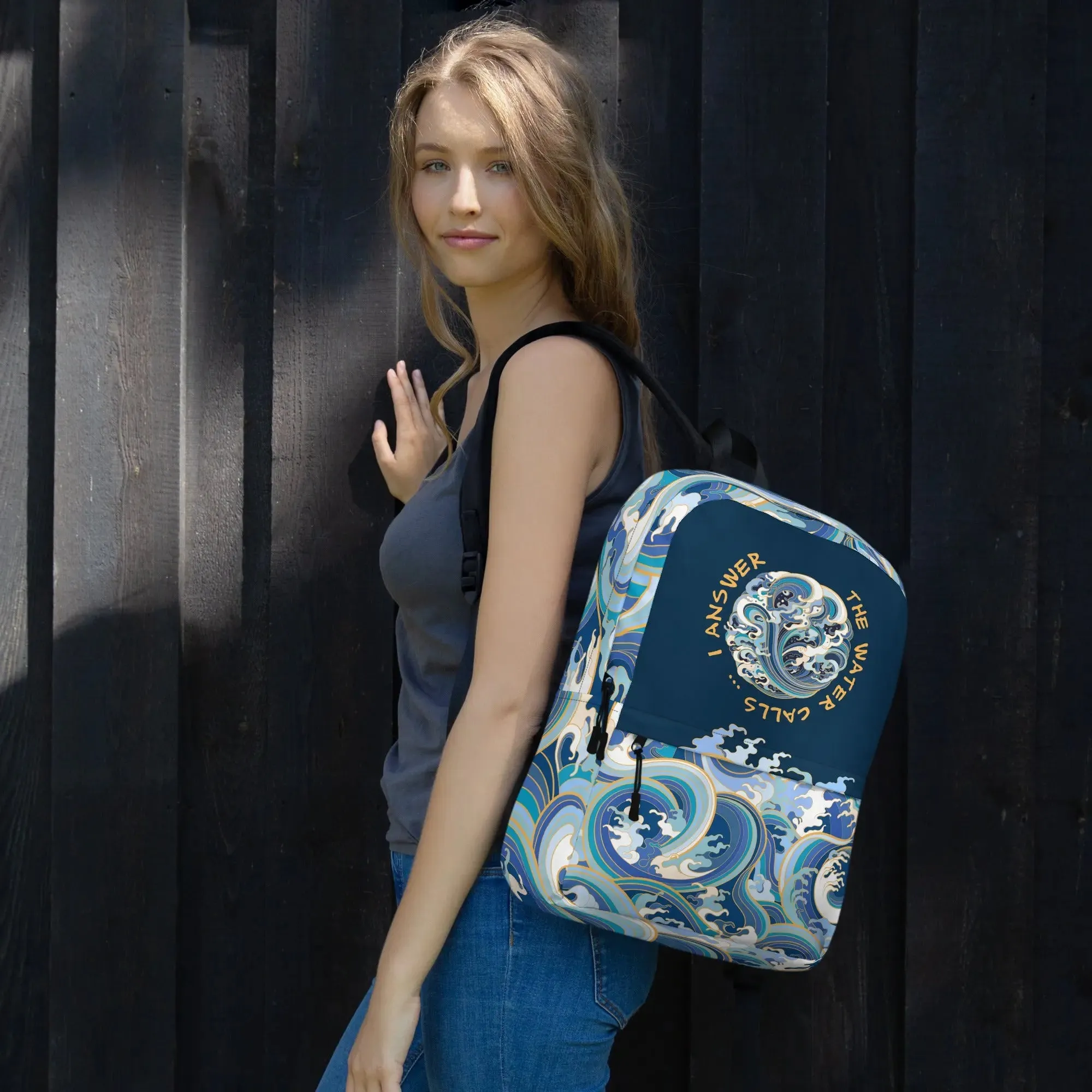 Minimalist Fashion Backpack, "Ocean One" Crashing Waves design.