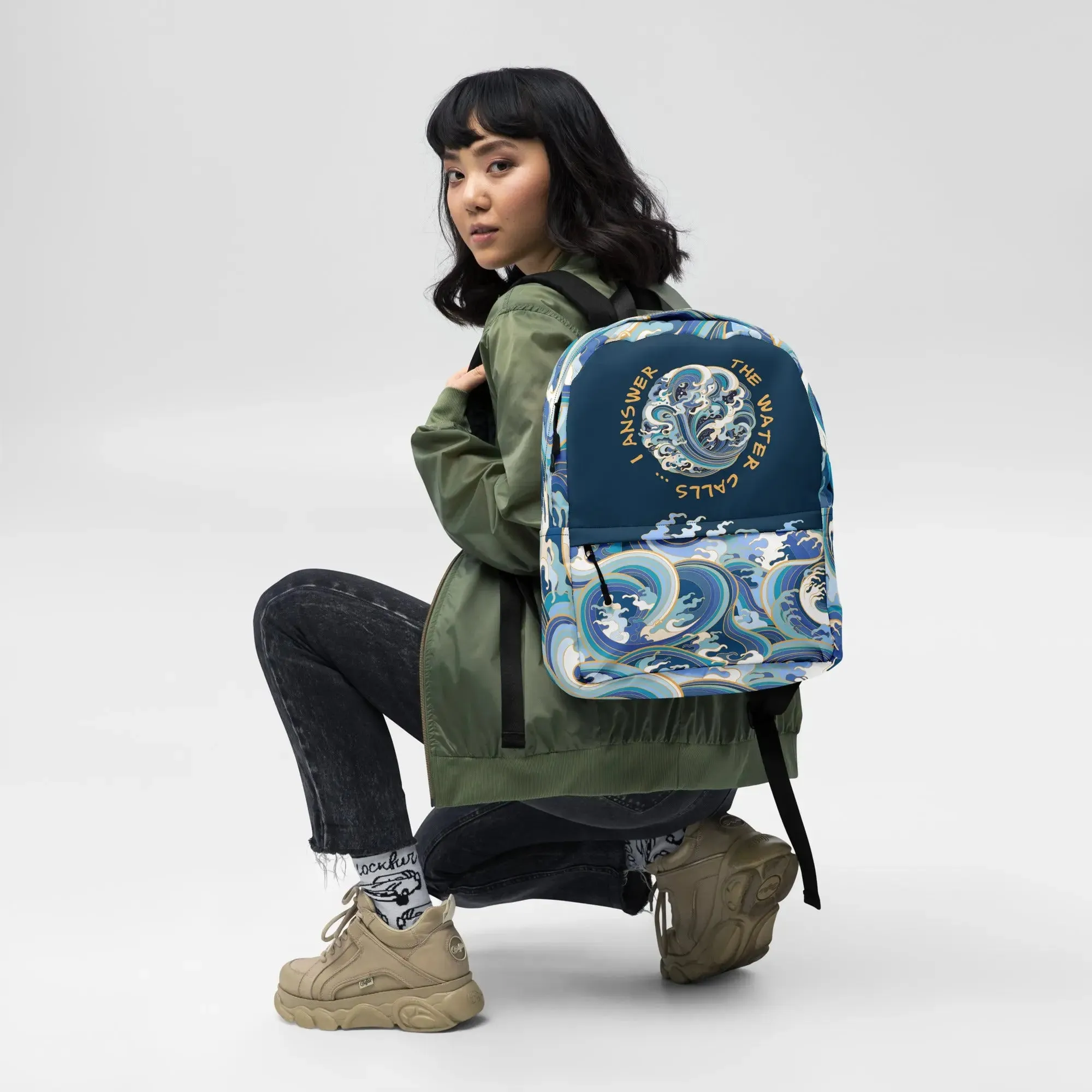 Minimalist Fashion Backpack, "Ocean One" Crashing Waves design.