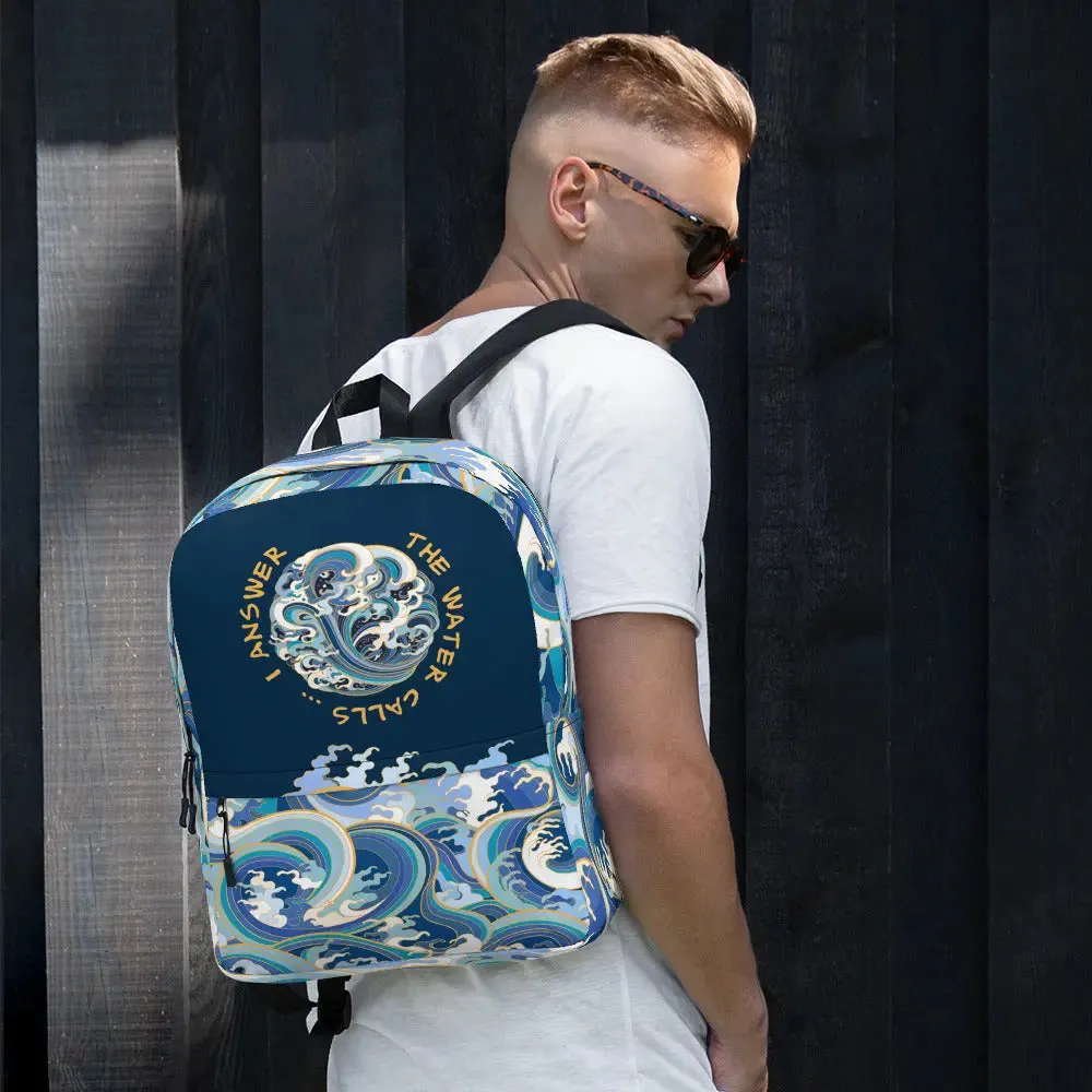 Minimalist Fashion Backpack, "Ocean One" Crashing Waves design.