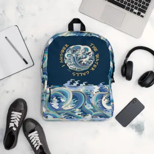 Minimalist Fashion Backpack, "Ocean One" Crashing Waves design.
