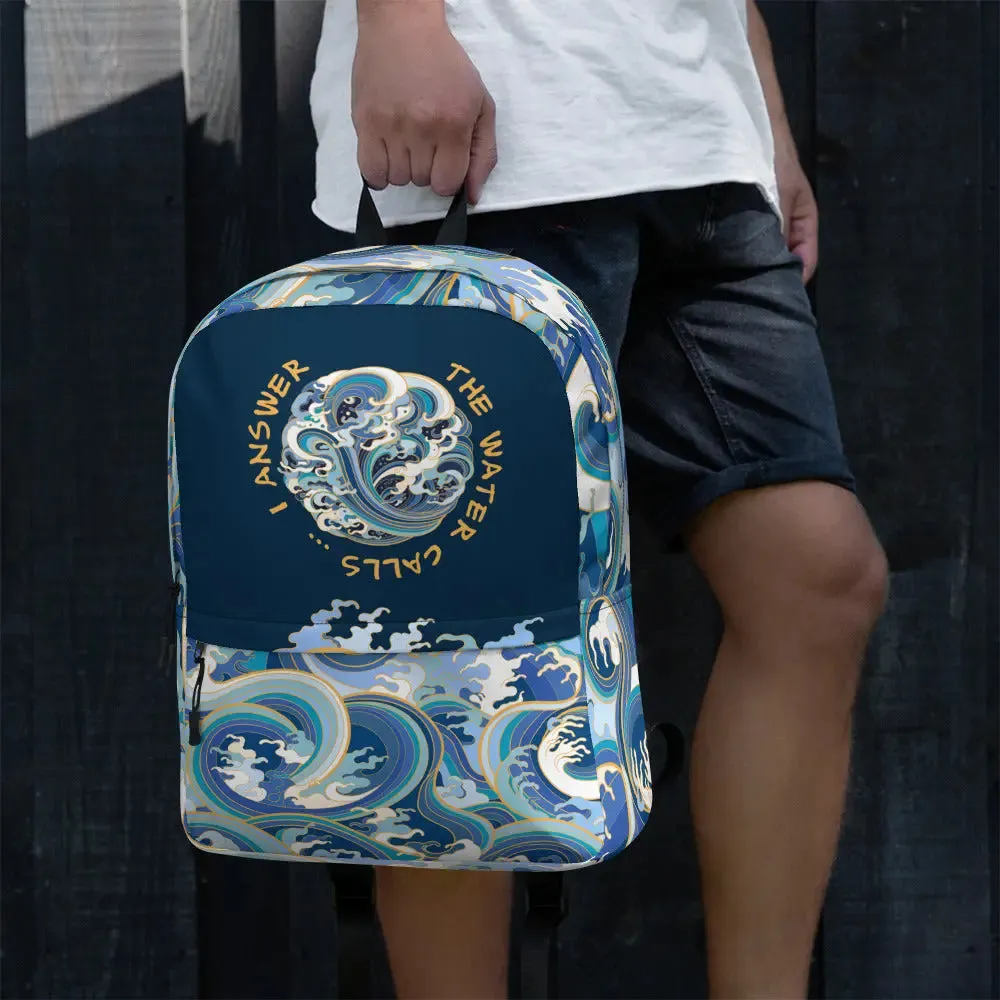 Minimalist Fashion Backpack, "Ocean One" Crashing Waves design.
