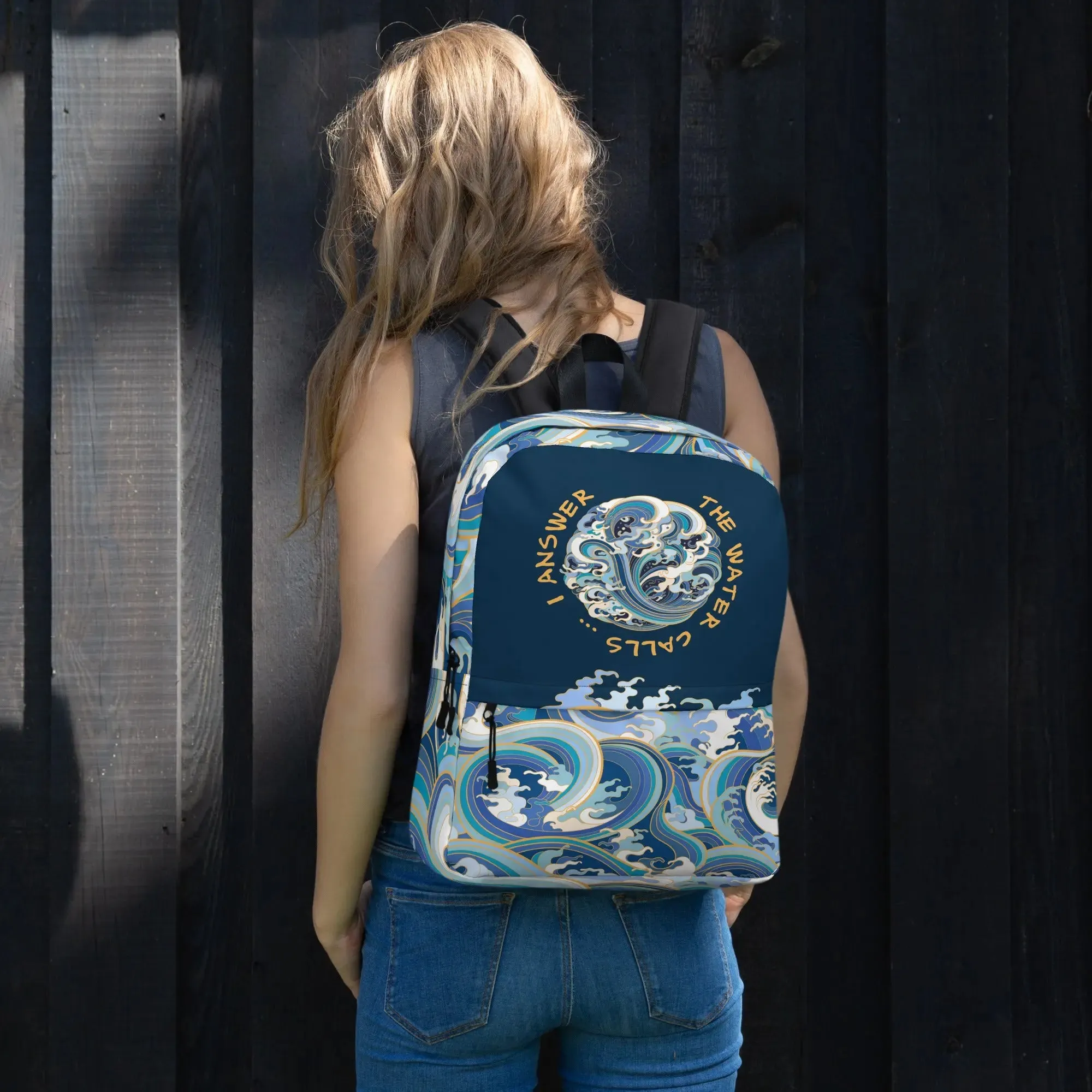 Minimalist Fashion Backpack, "Ocean One" Crashing Waves design.