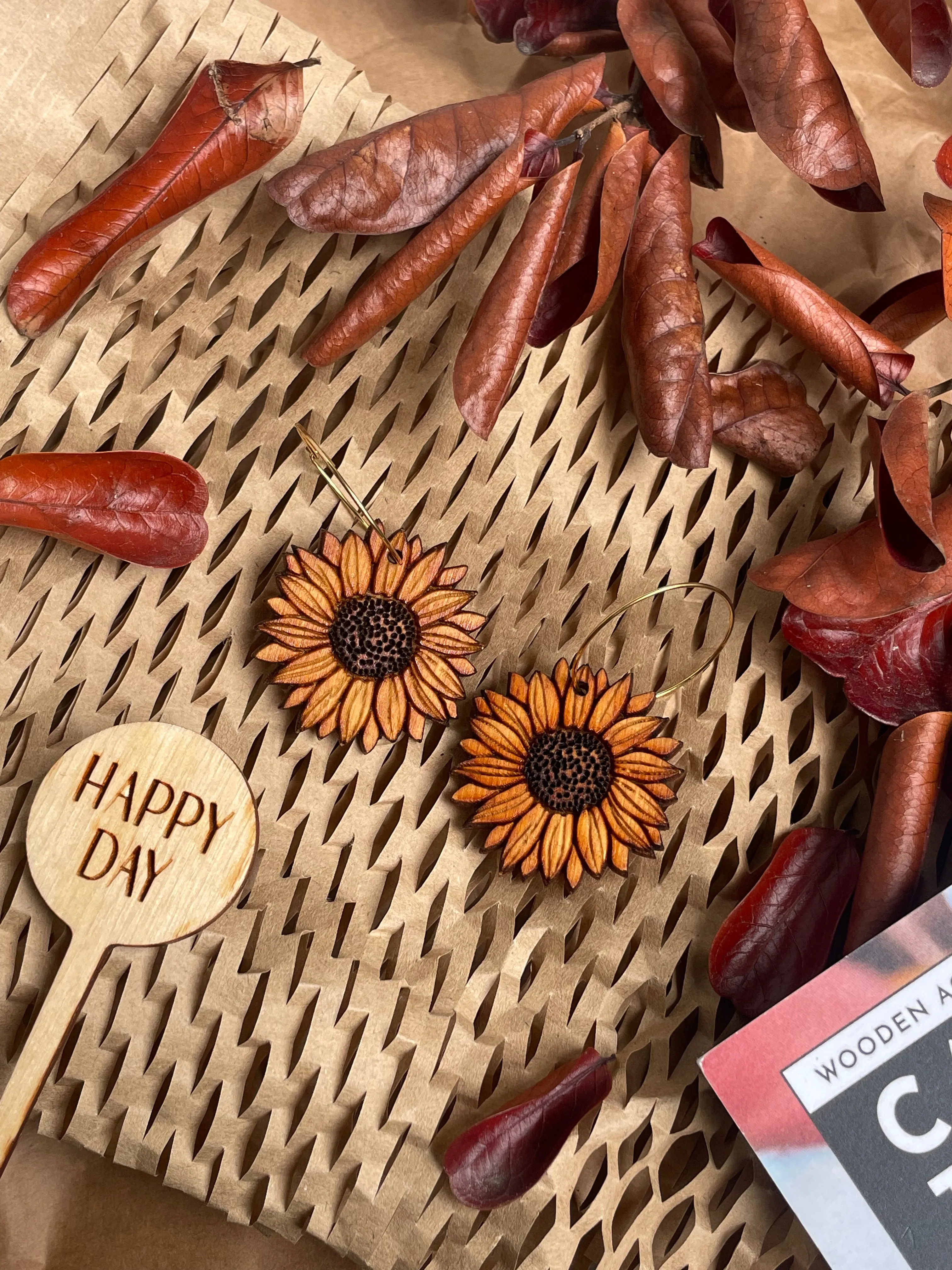 Natural Wood Earrings | SUNFLOWER