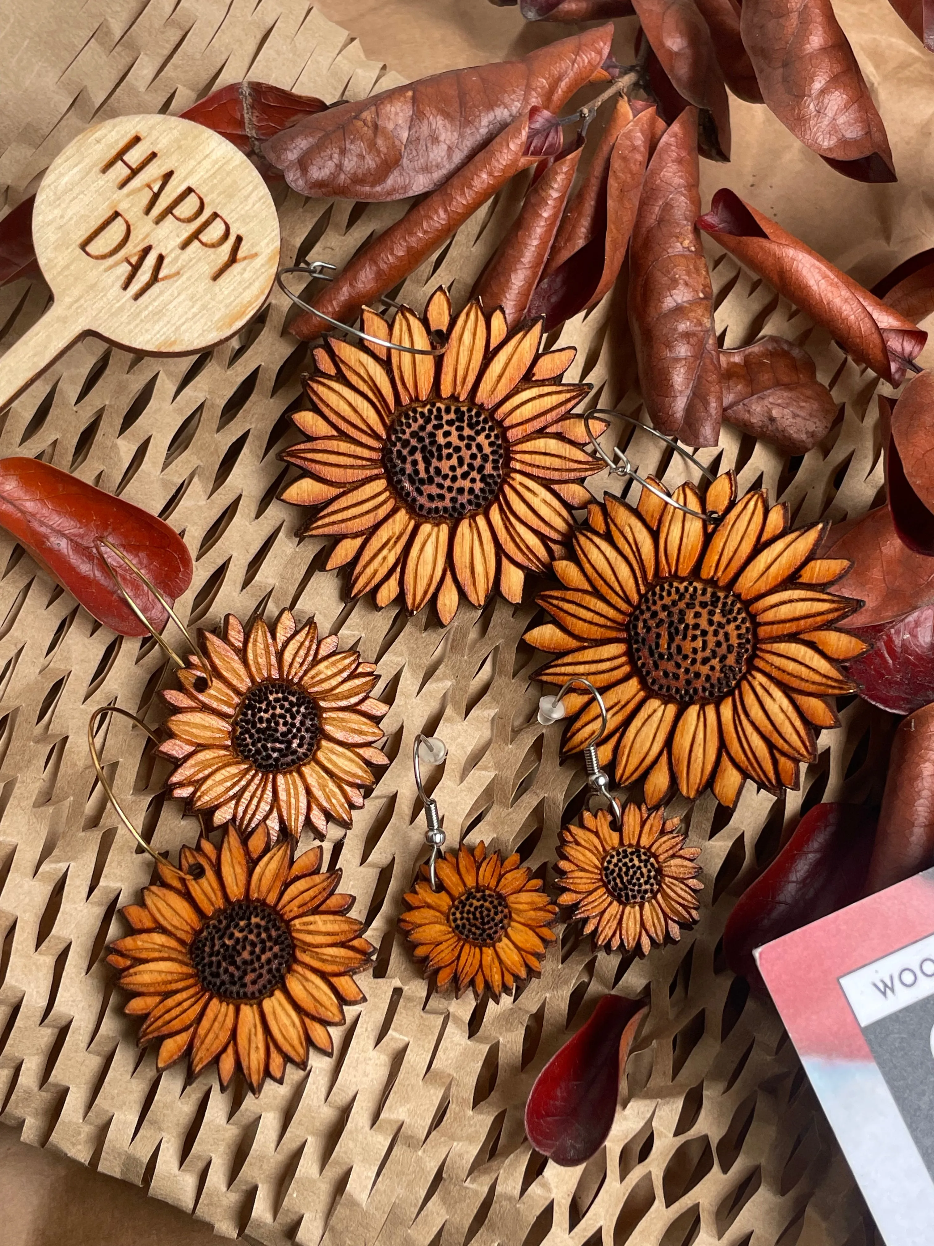 Natural Wood Earrings | SUNFLOWER