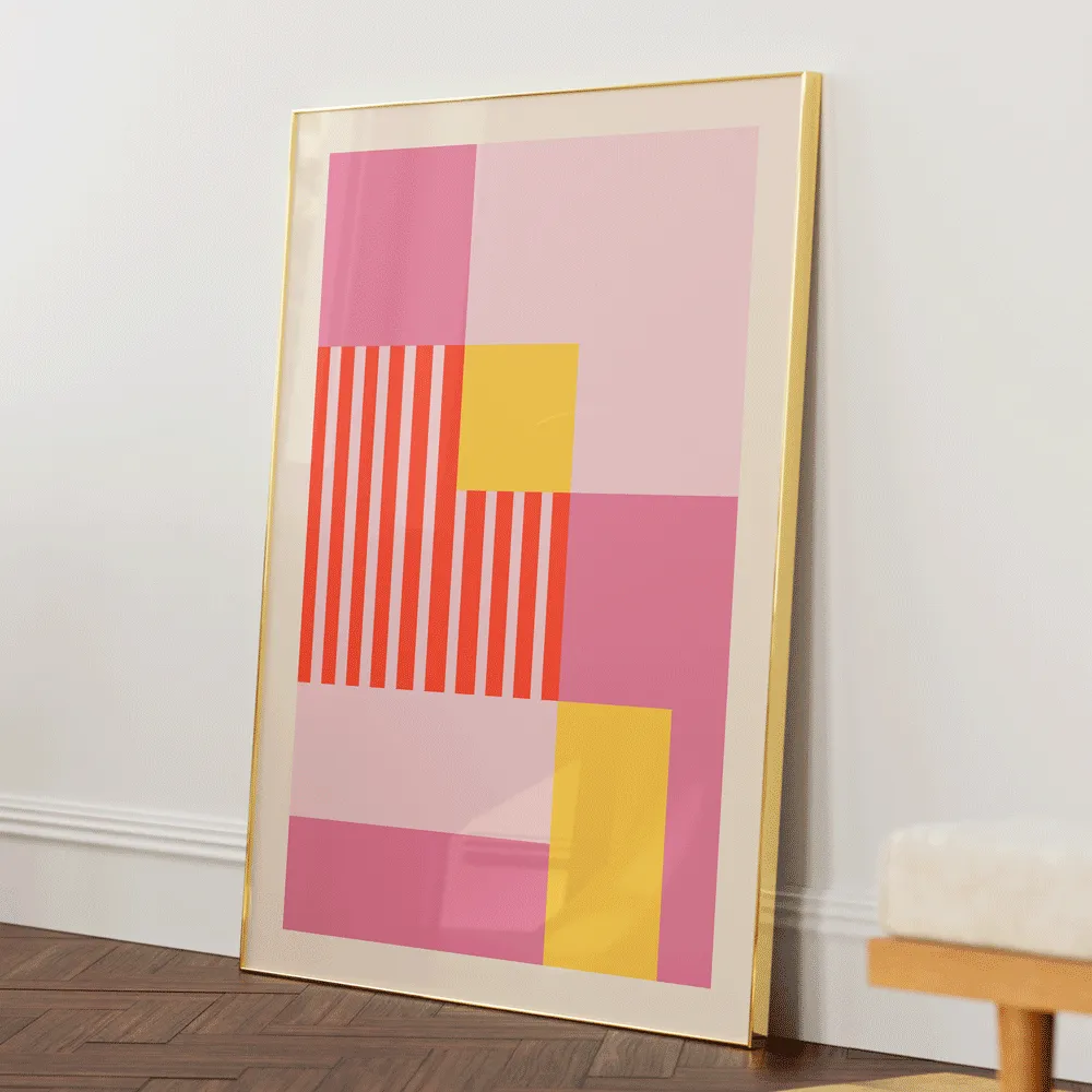 Peach Colour Block Abstract Prints
