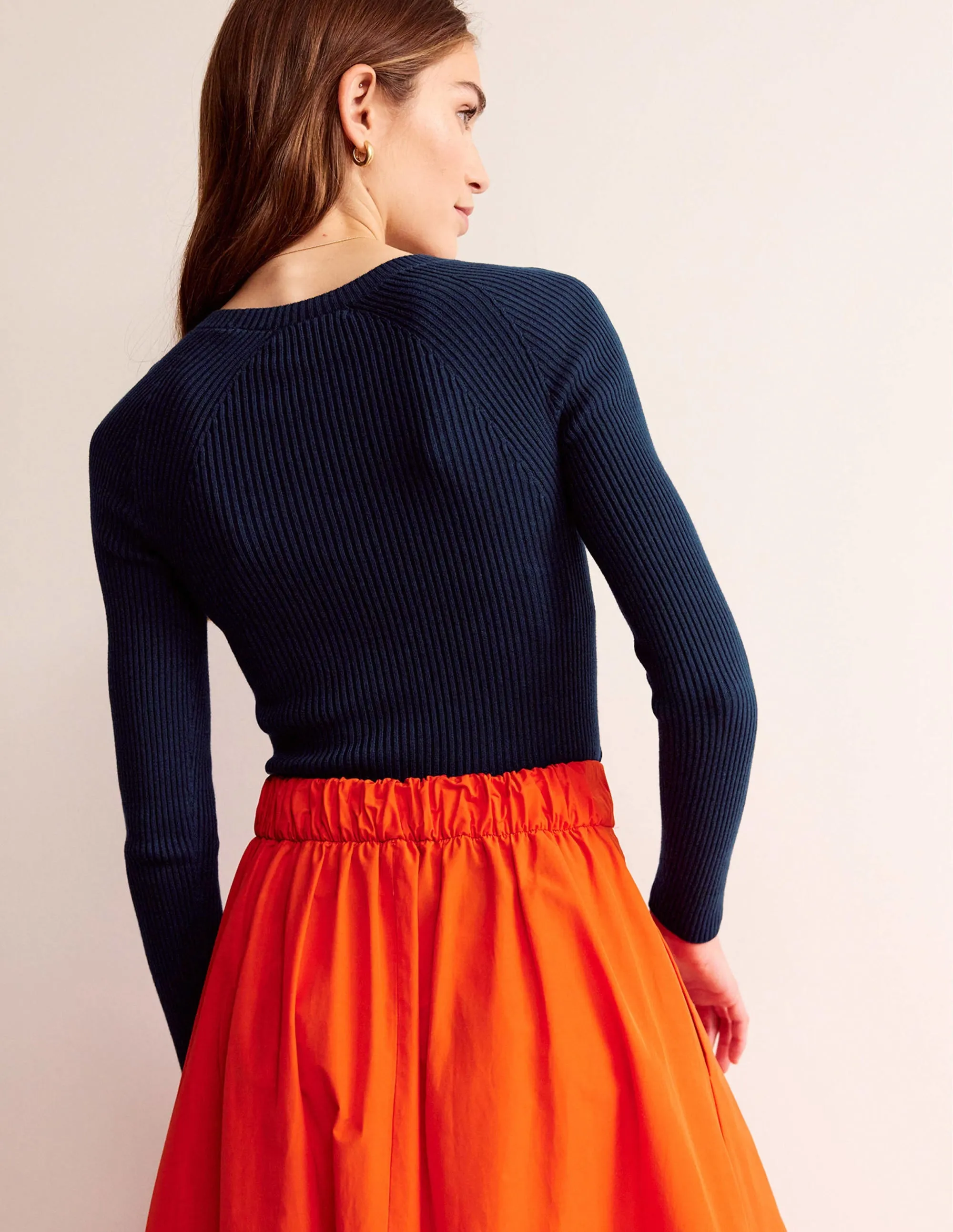 Ribbed Cotton Jumper-Navy