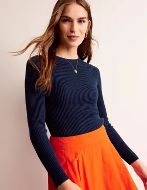 Ribbed Cotton Jumper-Navy