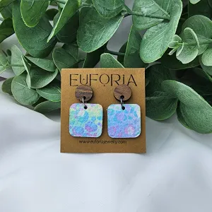 Small Square Leather Earrings - Pastel Multi-Color Leopard