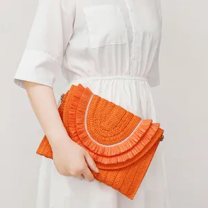 Tassel Beach Clutch for Women Raffia Woven Envelop Bag with Shoulder Strap