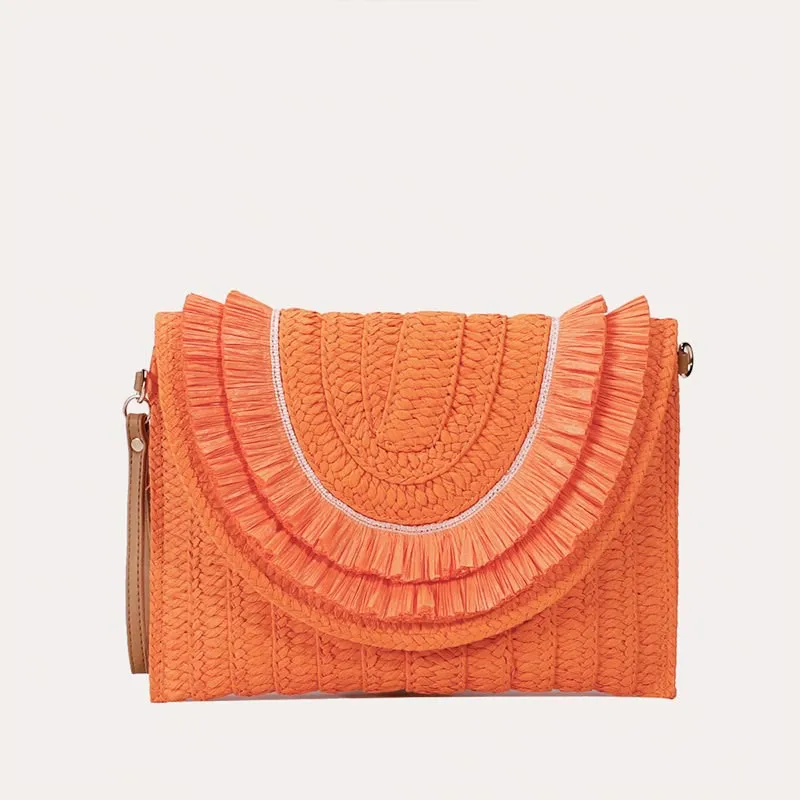 Tassel Beach Clutch for Women Raffia Woven Envelop Bag with Shoulder Strap